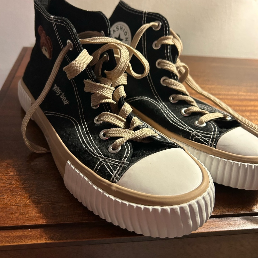 Black and Tan High-Top Sneakers